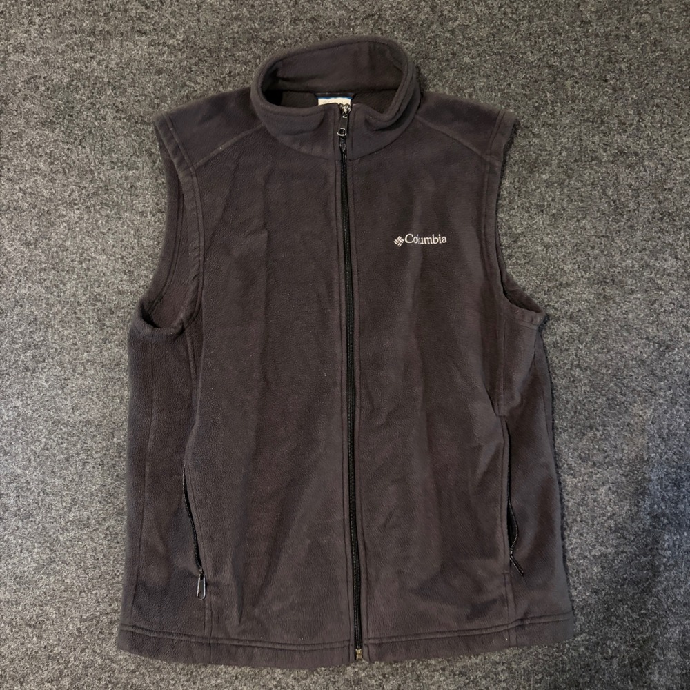 Columbia Mens Fleece Vest Charcoal Gray Full Zip Mock Neck Size M